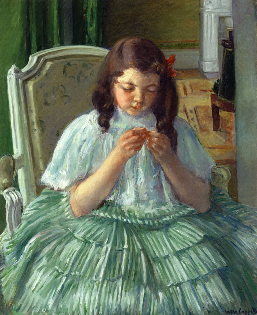 Francoise in Green, Sewing - Mary Cassatt Painting on Canvas